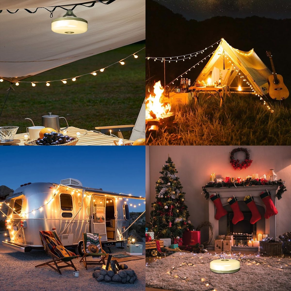 4-in-1 Camping Light with RGB Light String & Power Bank