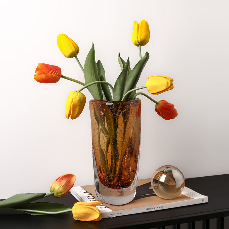 Light luxury glass vase transparent living room dining table dried flower ornaments model room art hydroponic vase decoration