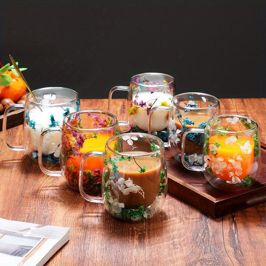 🌸Transparent Double Glass Flower Tea Cup