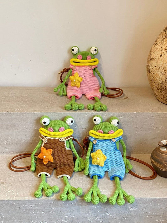 New Handmade Crochet Big Mouth Frog Crossbody Bag