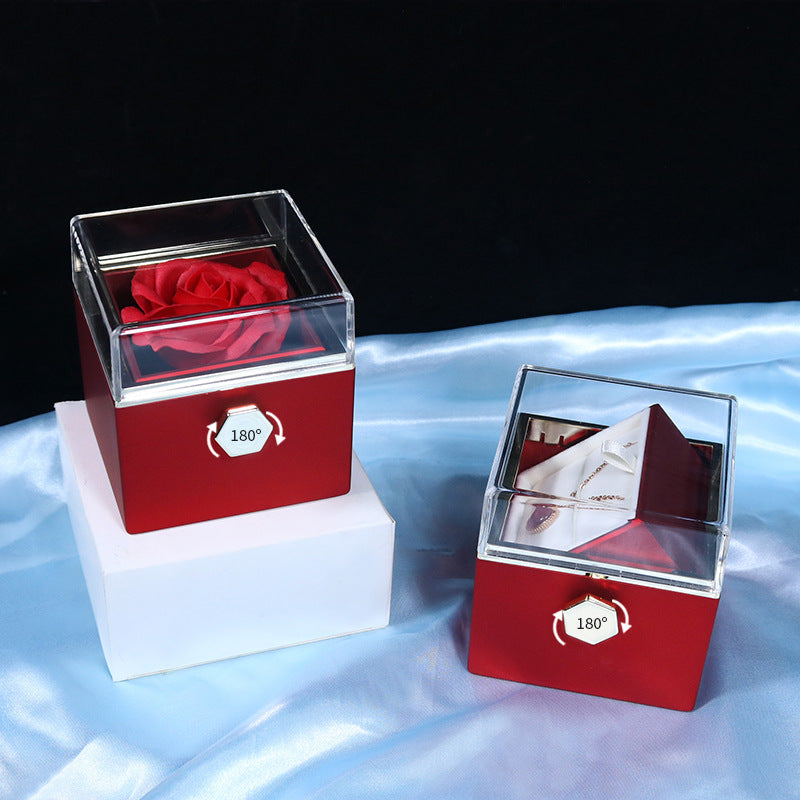 Creative rotating rose ring necklace jewelry box