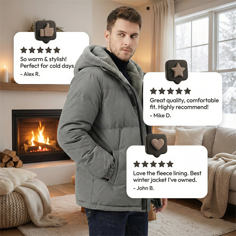 Men’s Cold-Resistant Windproof Thermal-Lined Hooded Coat