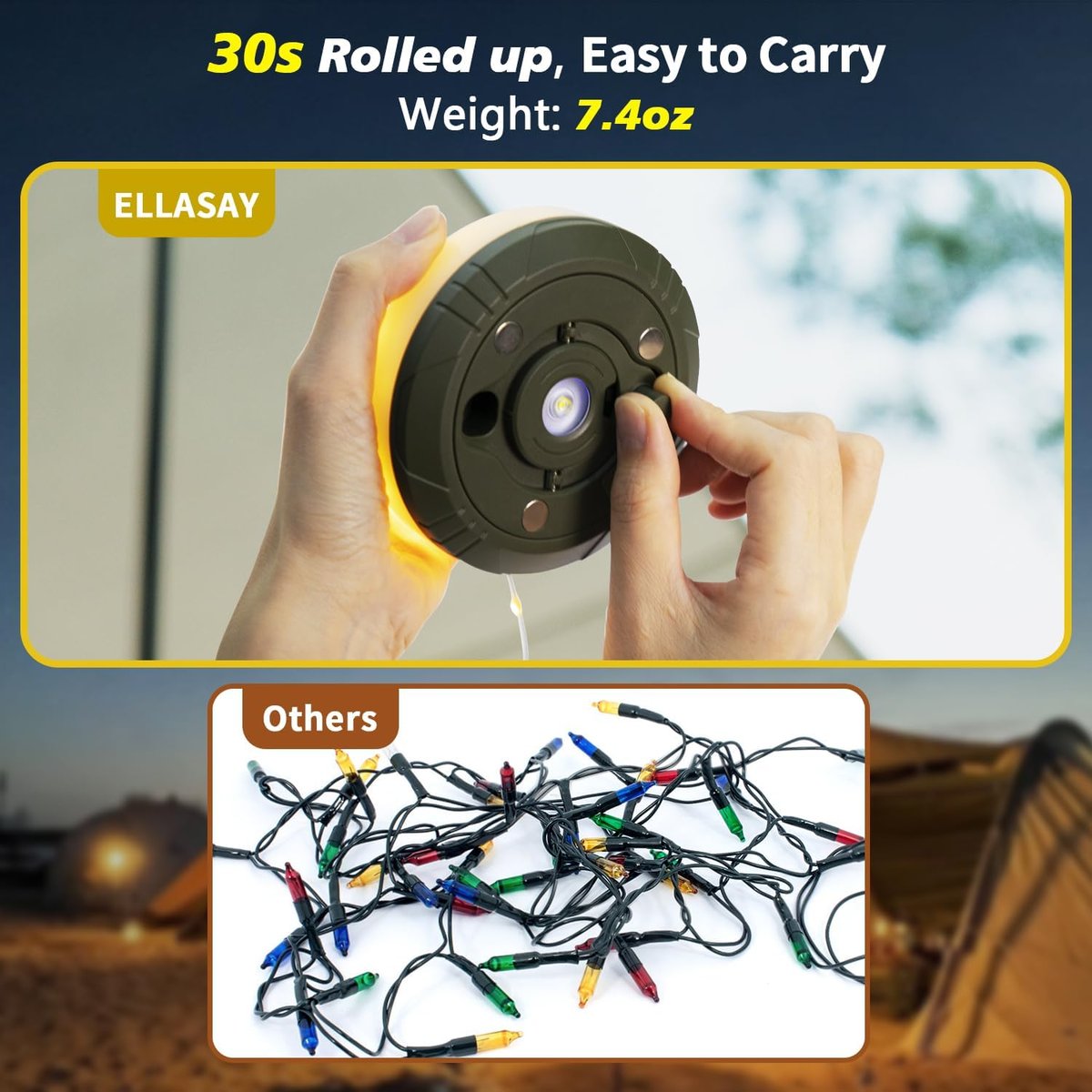4-in-1 Camping Light with RGB Light String & Power Bank