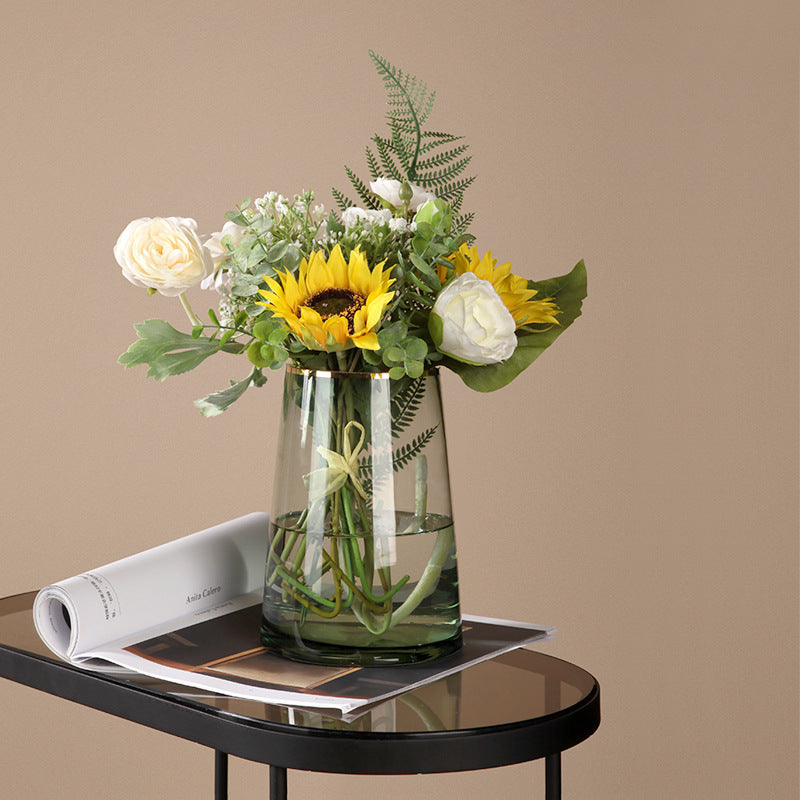 Nordic light luxury vase glass gold edge transparent vase ornaments living room flower arrangement hydroponic table decoration vase