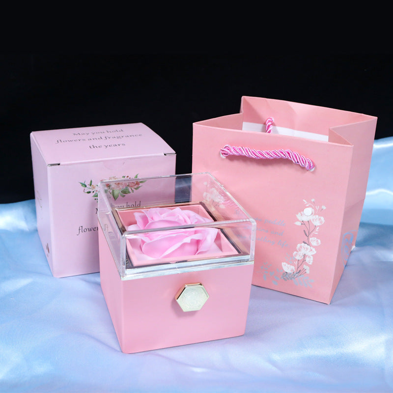 Creative rotating rose ring necklace jewelry box