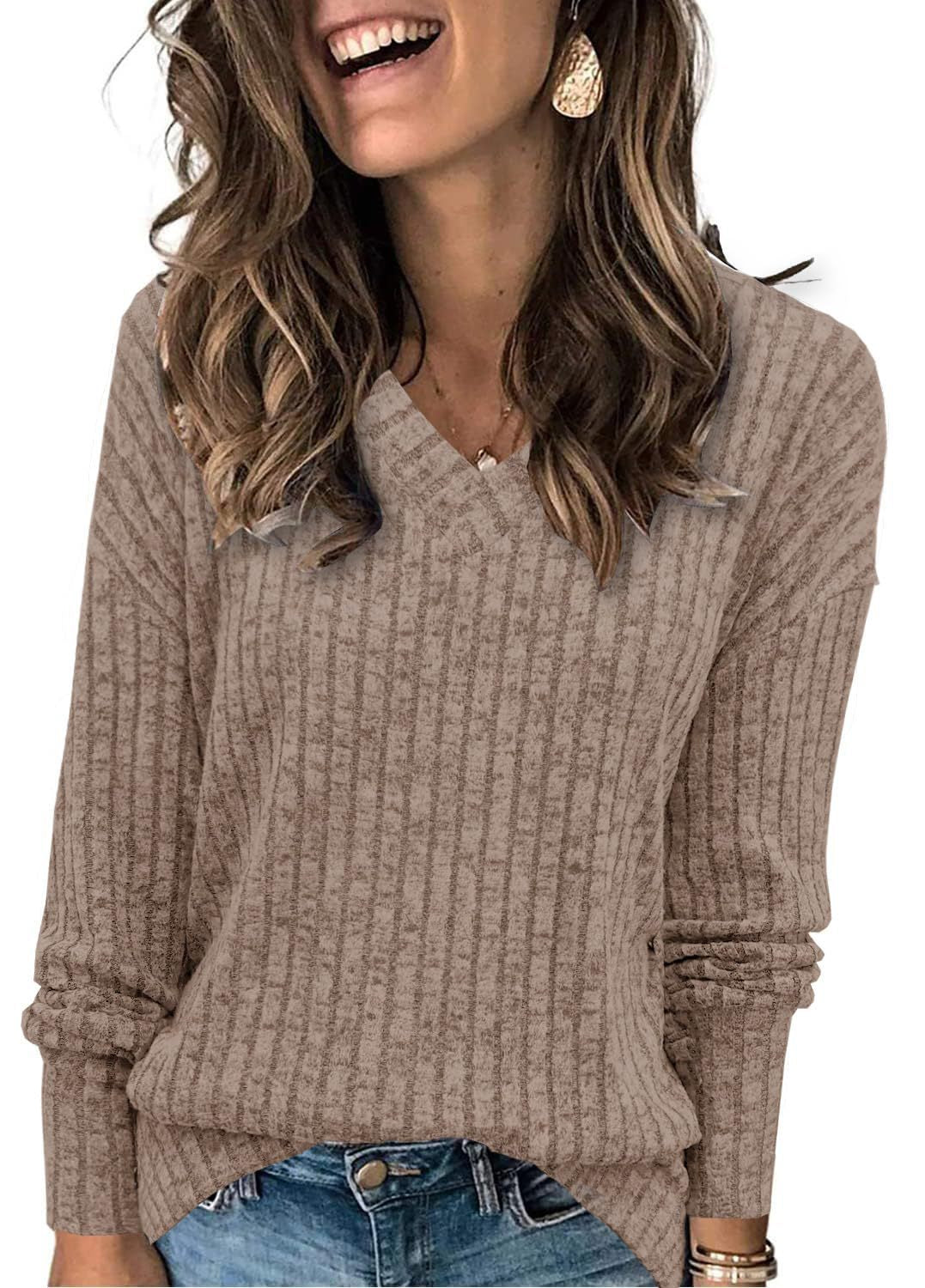 🔥Women's V Neck Long Sleeve Solid Sweater