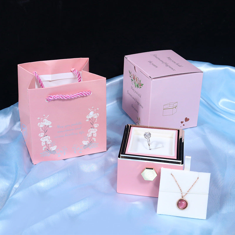 Creative rotating rose ring necklace jewelry box