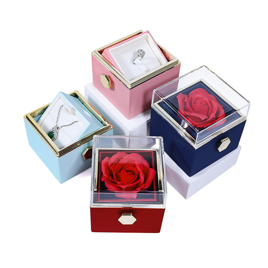 Creative rotating rose ring necklace jewelry box