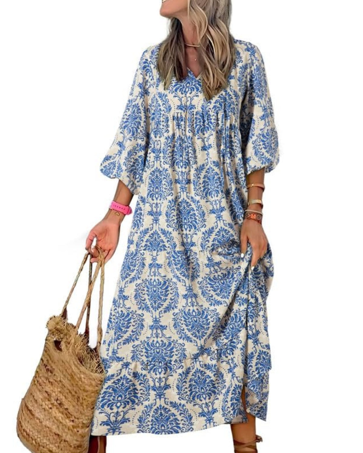 🎁This Week's Special Price $32.99💥Women's Puff Sleeve Floral Boho Maxi Dress