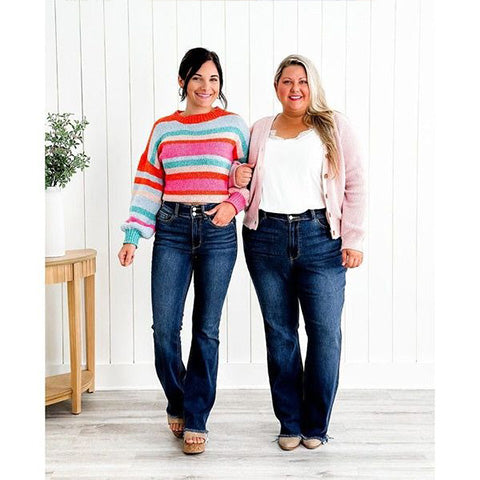 💖 High Rise Non Distressed Vintage Frayed Hem Bootcut Jeans