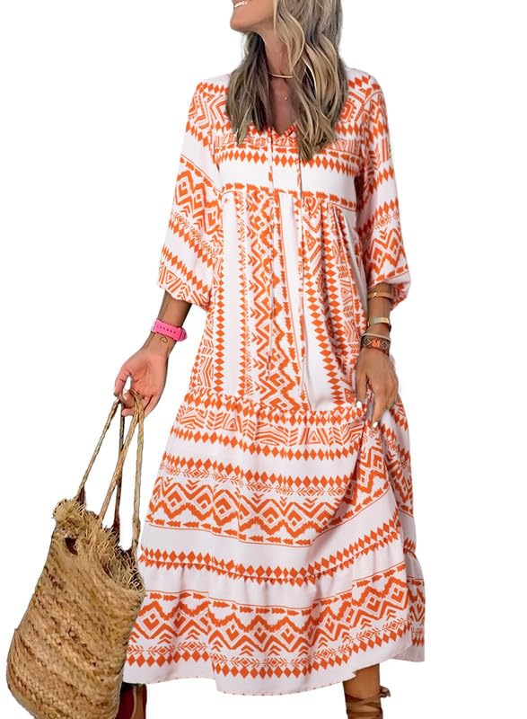 🎁This Week's Special Price $32.99💥Women's Puff Sleeve Floral Boho Maxi Dress