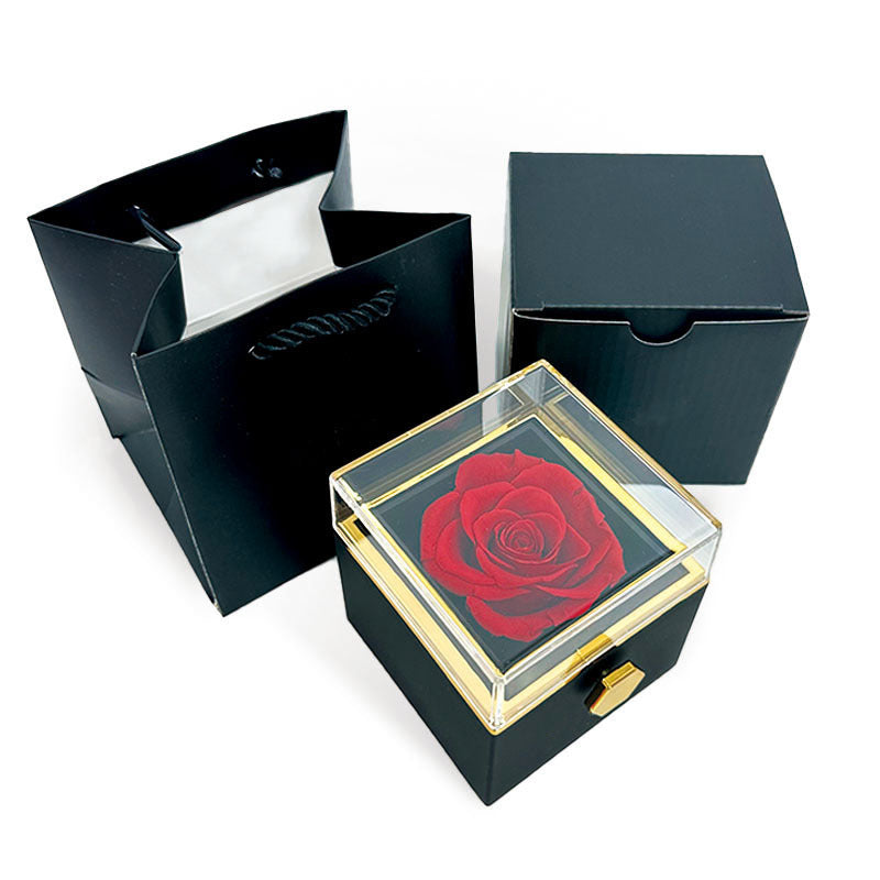 Creative rotating rose ring necklace jewelry box