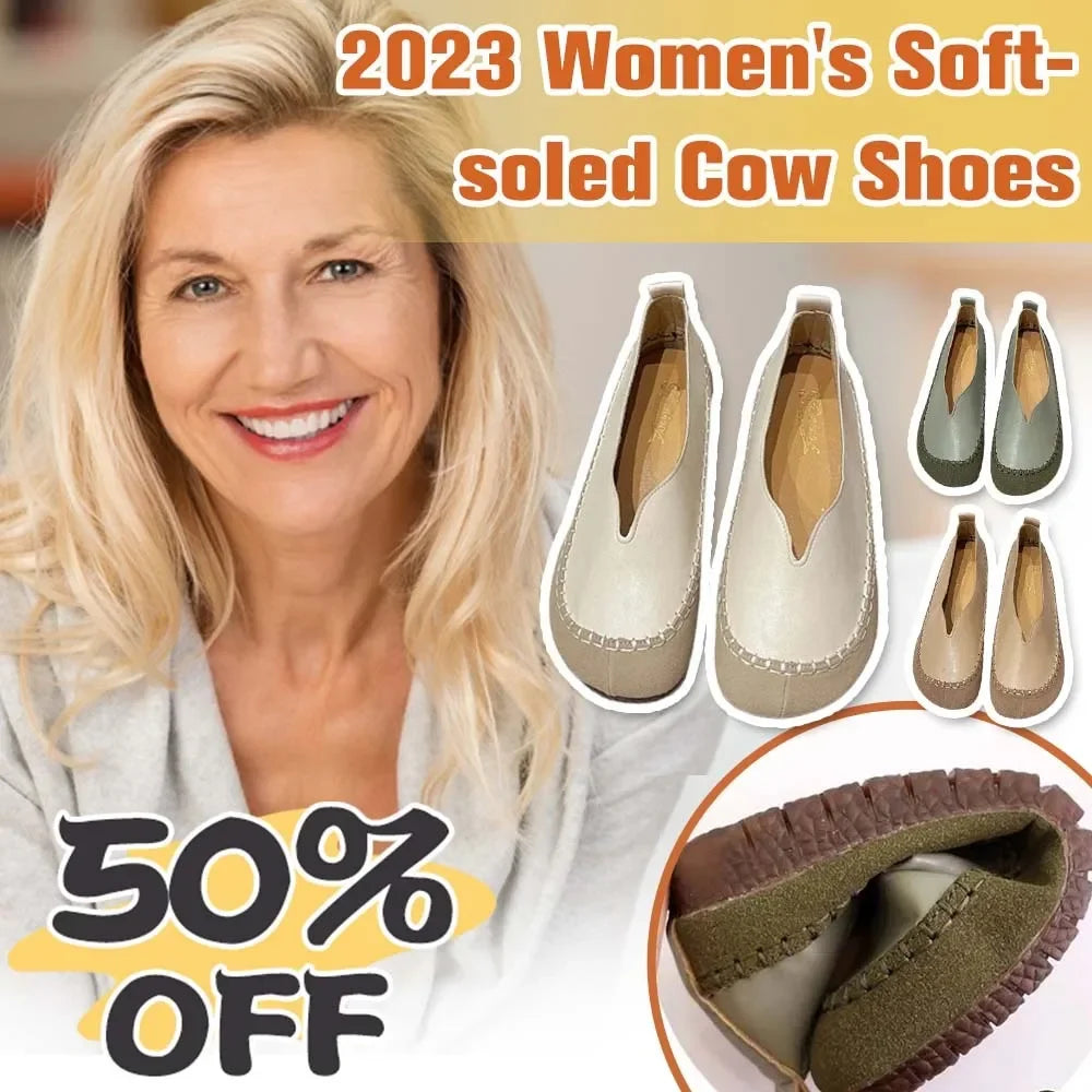 🎁This Week's Special Price $29.99💥Women's casual round toe shallow flat bottom comfortable soft leather loafers