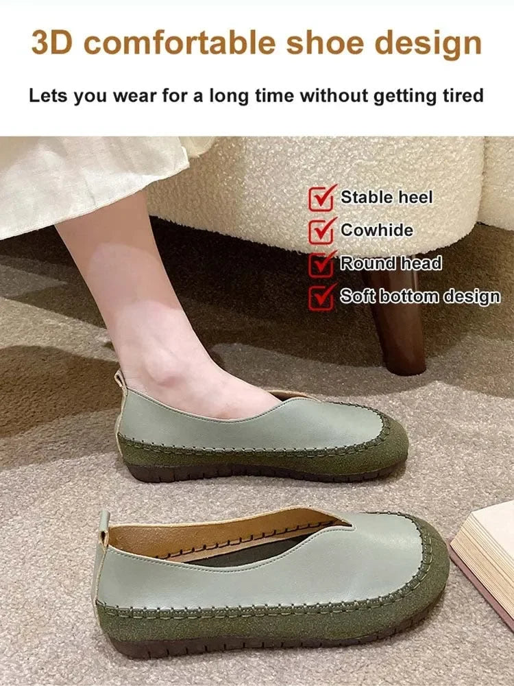 🎁This Week's Special Price $29.99💥Women's casual round toe shallow flat bottom comfortable soft leather loafers