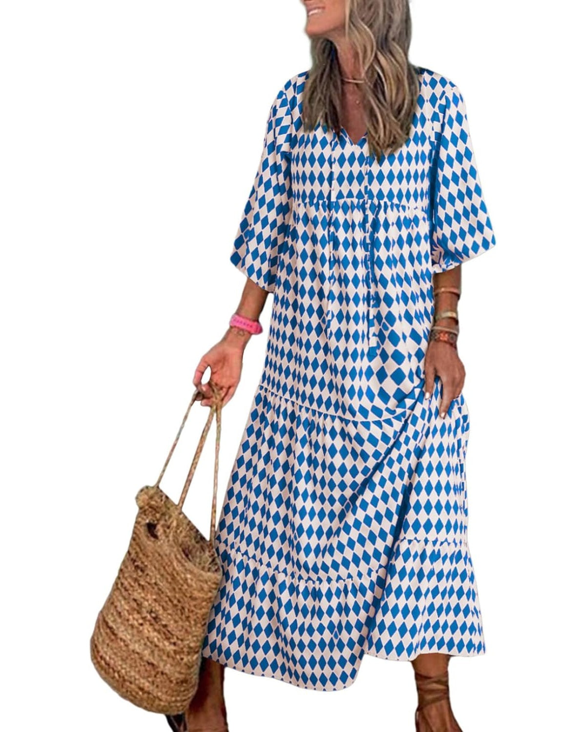 🎁This Week's Special Price $32.99💥Women's Puff Sleeve Floral Boho Maxi Dress