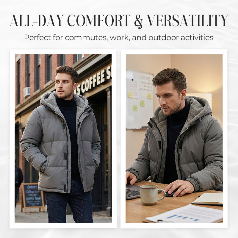 Men’s Cold-Resistant Windproof Thermal-Lined Hooded Coat