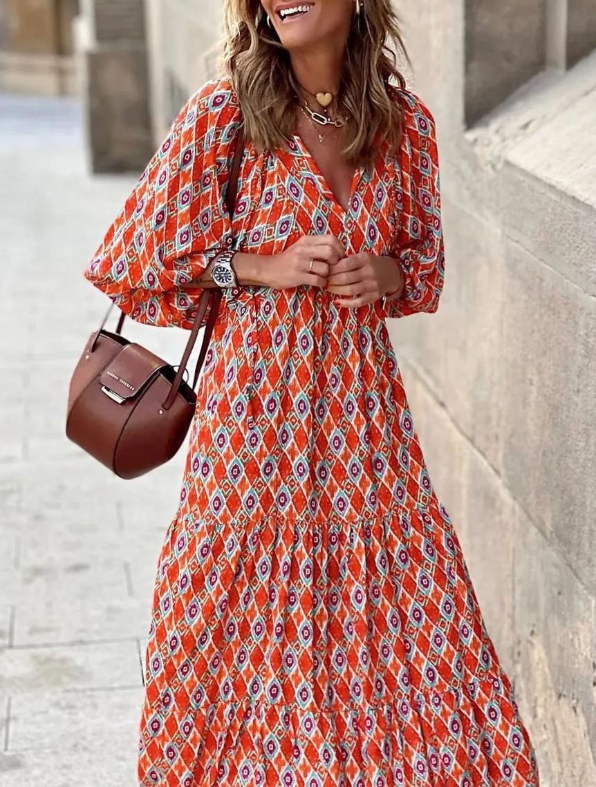 🎁This Week's Special Price $32.99💥Women's Puff Sleeve Floral Boho Maxi Dress