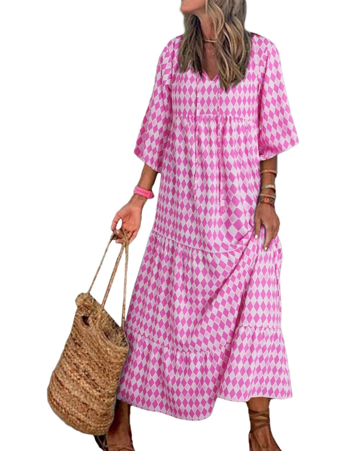🎁This Week's Special Price $32.99💥Women's Puff Sleeve Floral Boho Maxi Dress