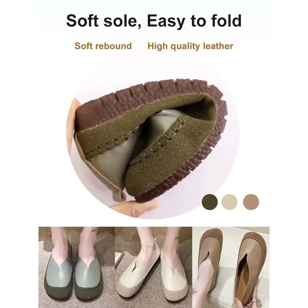 🎁This Week's Special Price $29.99💥Women's casual round toe shallow flat bottom comfortable soft leather loafers