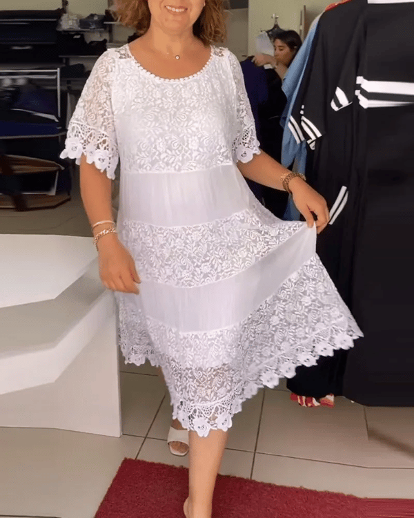 🔥49% OFF🔥 Solid Color Short Sleeve Lace Dress