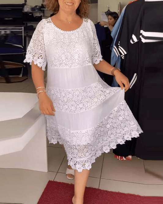 🔥49% OFF🔥 Solid Color Short Sleeve Lace Dress