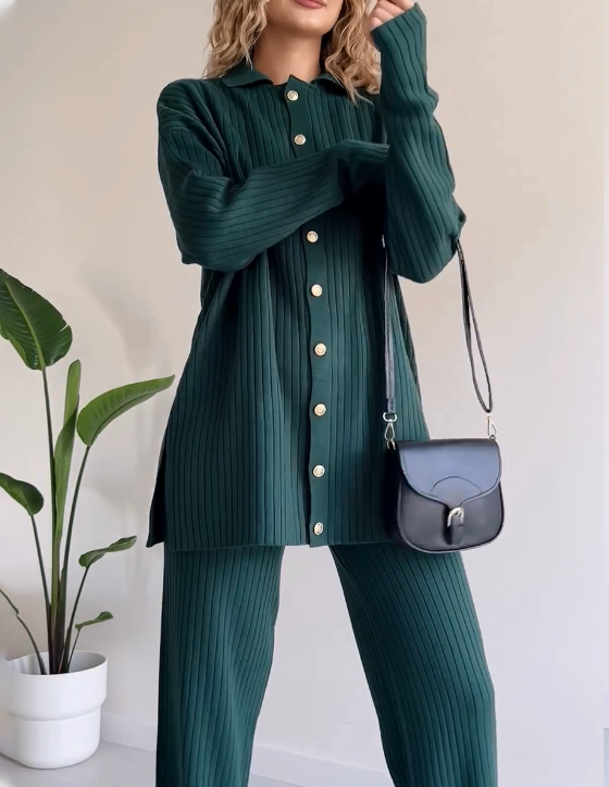 🎁This Week's Special Price $45.99💥Striped Jacquard Button-Knit Two-Piece Set
