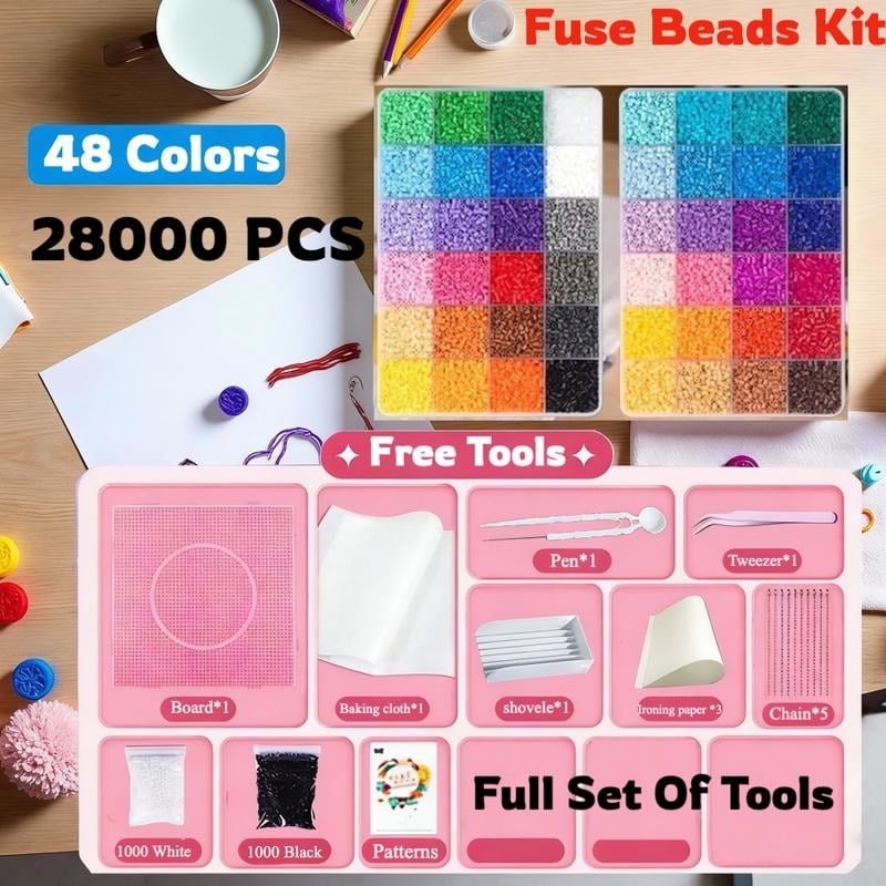 💘🎨 24 & 48 Colors Fuse Beads Kit – 28,000 PCS (2.6mm) 🧩