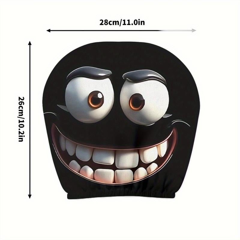 🔥2pcs Set of Funny Big-Eyed Grinning Cartoon Print Car Seat Headrest Covers