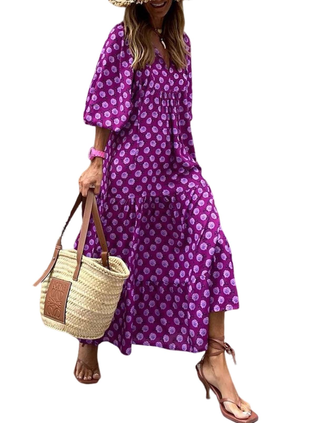 🎁This Week's Special Price $32.99💥Women's Puff Sleeve Floral Boho Maxi Dress
