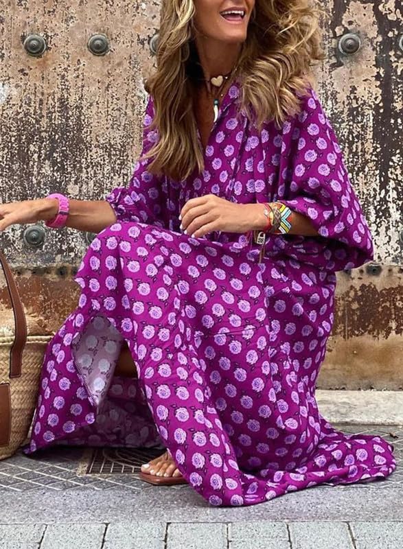 🎁This Week's Special Price $32.99💥Women's Puff Sleeve Floral Boho Maxi Dress