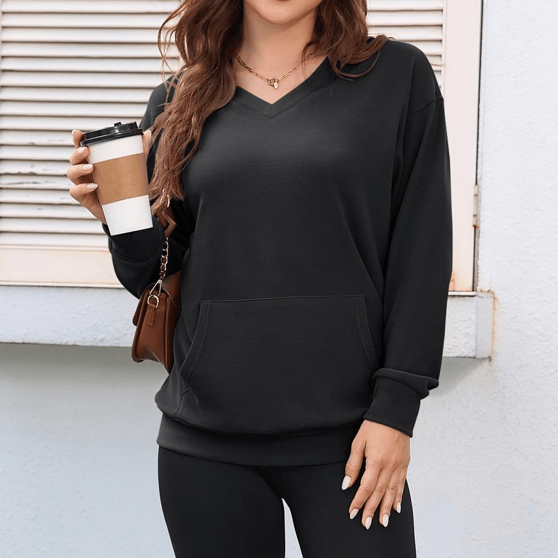 🎉💖Women's Hoodless V-Neck Kangaroo Pocket Sweatshirt