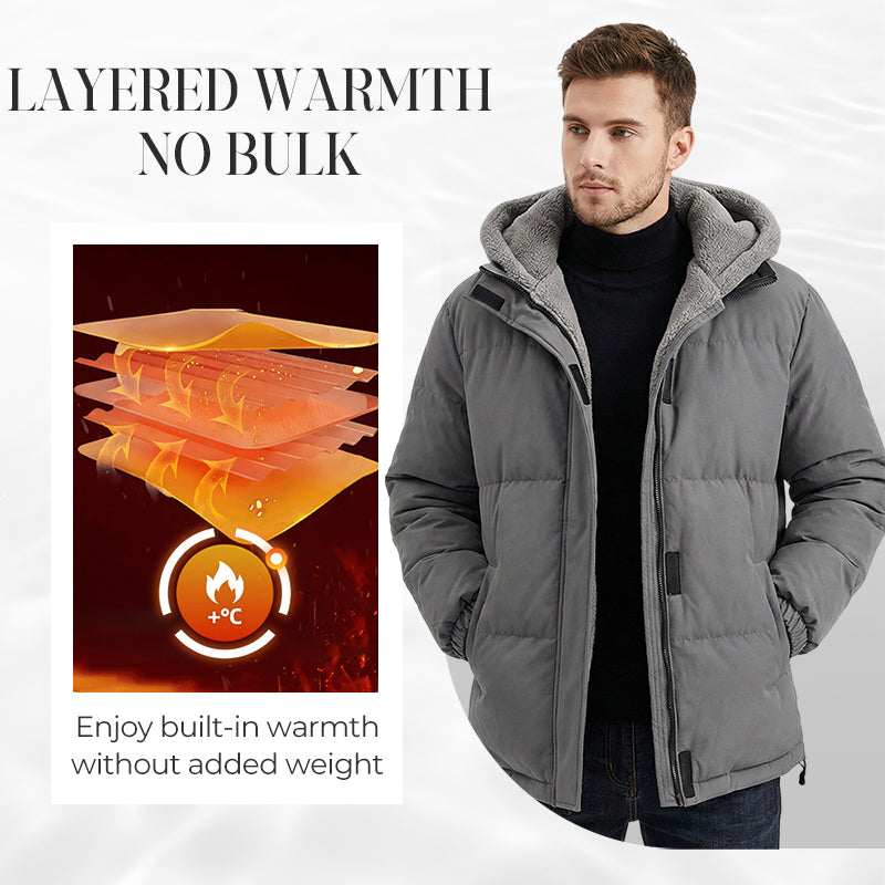 Men’s Cold-Resistant Windproof Thermal-Lined Hooded Coat