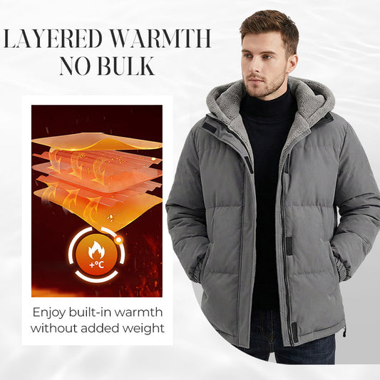 Men’s Cold-Resistant Windproof Thermal-Lined Hooded Coat
