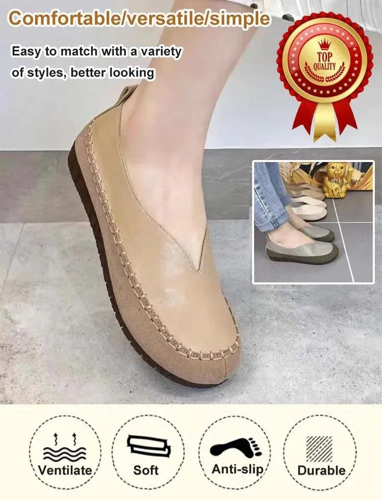 🎁This Week's Special Price $29.99💥Women's casual round toe shallow flat bottom comfortable soft leather loafers