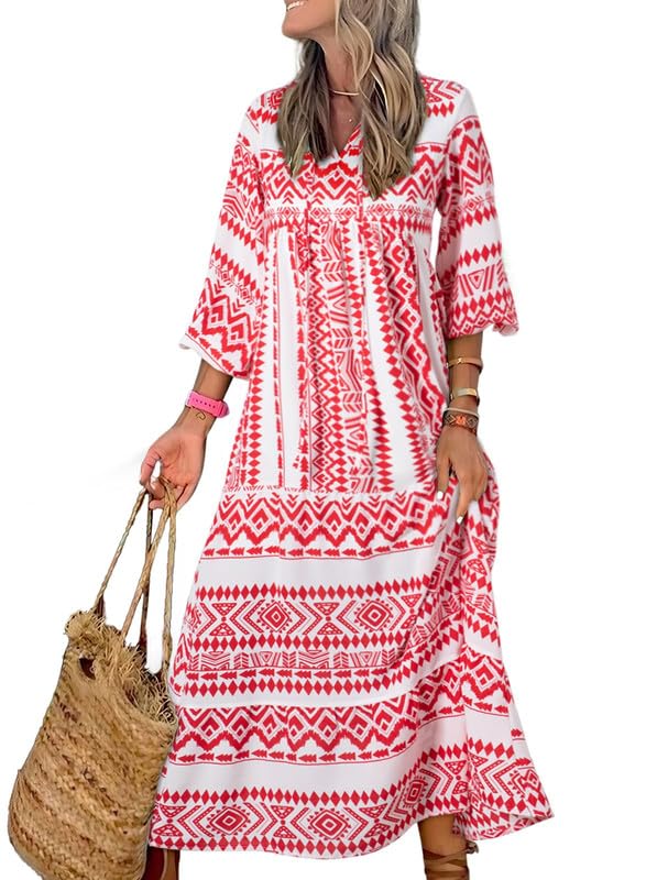 🎁This Week's Special Price $32.99💥Women's Puff Sleeve Floral Boho Maxi Dress