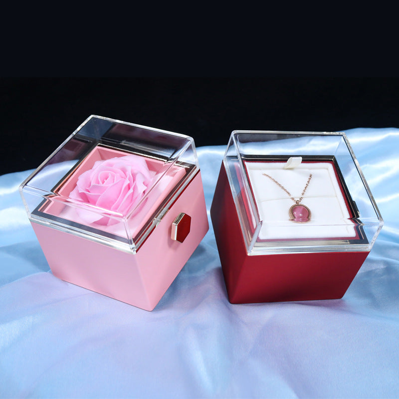 Creative rotating rose ring necklace jewelry box