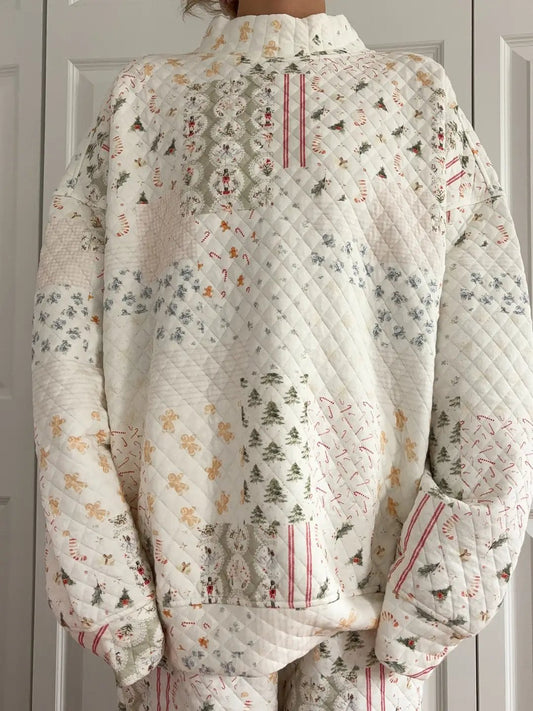 🎅Christmas Bestseller!  ❄️🧣Christmas Holiday Quilted Mockneck Sweatshirt Set(✨Same as in the video)