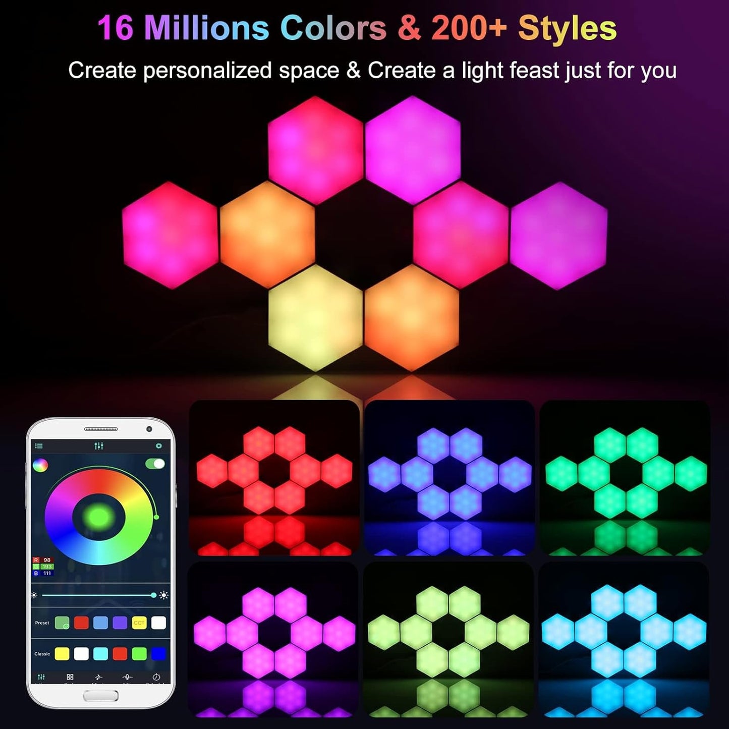 🛑Hexagonal Smart LED Wall Lamp with Remote Control🌈