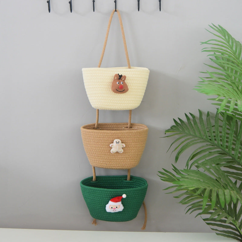 living room bedroom entryway Over The Door Hanging Basket Boho Woven Over-Door Storage Organizer – 3-Tier Cotton Hanging Baskets