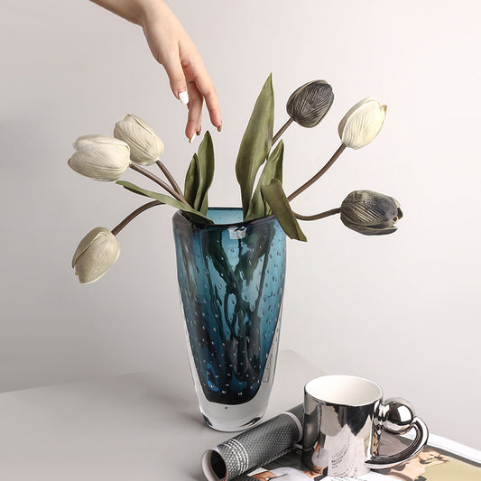 Light luxury glass vase transparent living room dining table dried flower ornaments model room art hydroponic vase decoration