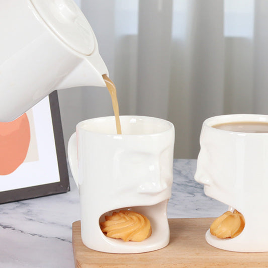 Face Design Ceramic Mug with Biscuit Pocket Holder