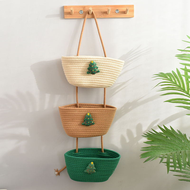 living room bedroom entryway Over The Door Hanging Basket Boho Woven Over-Door Storage Organizer – 3-Tier Cotton Hanging Baskets