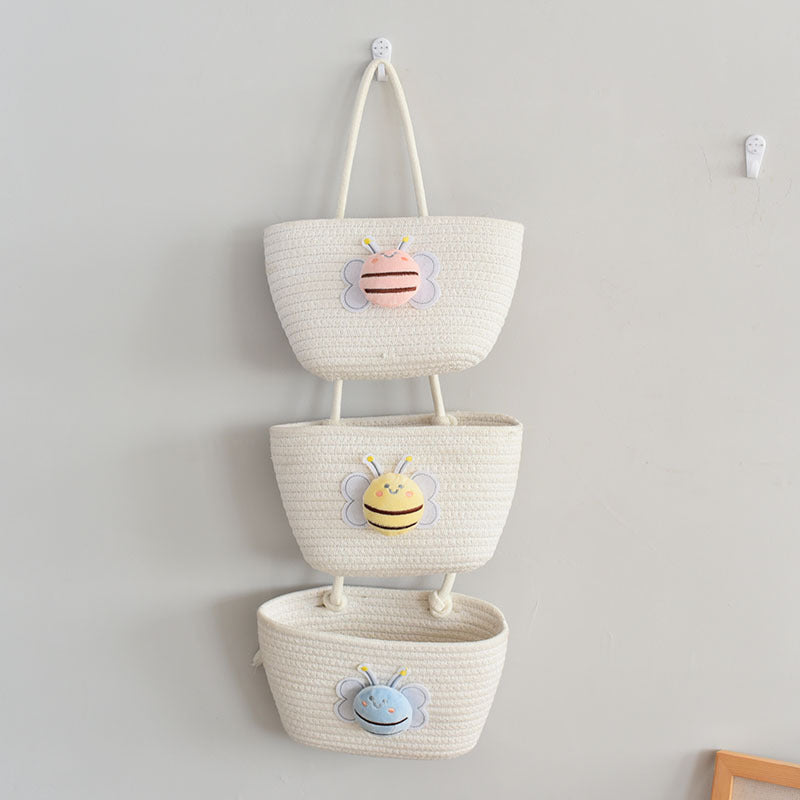 living room bedroom entryway Over The Door Hanging Basket Boho Woven Over-Door Storage Organizer – 3-Tier Cotton Hanging Baskets