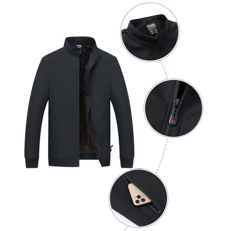 Men's Solid Color Zip Up Warm Jacket