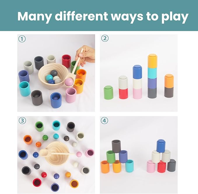 Rainbow Balls in Cups Toddler Montessori Toys