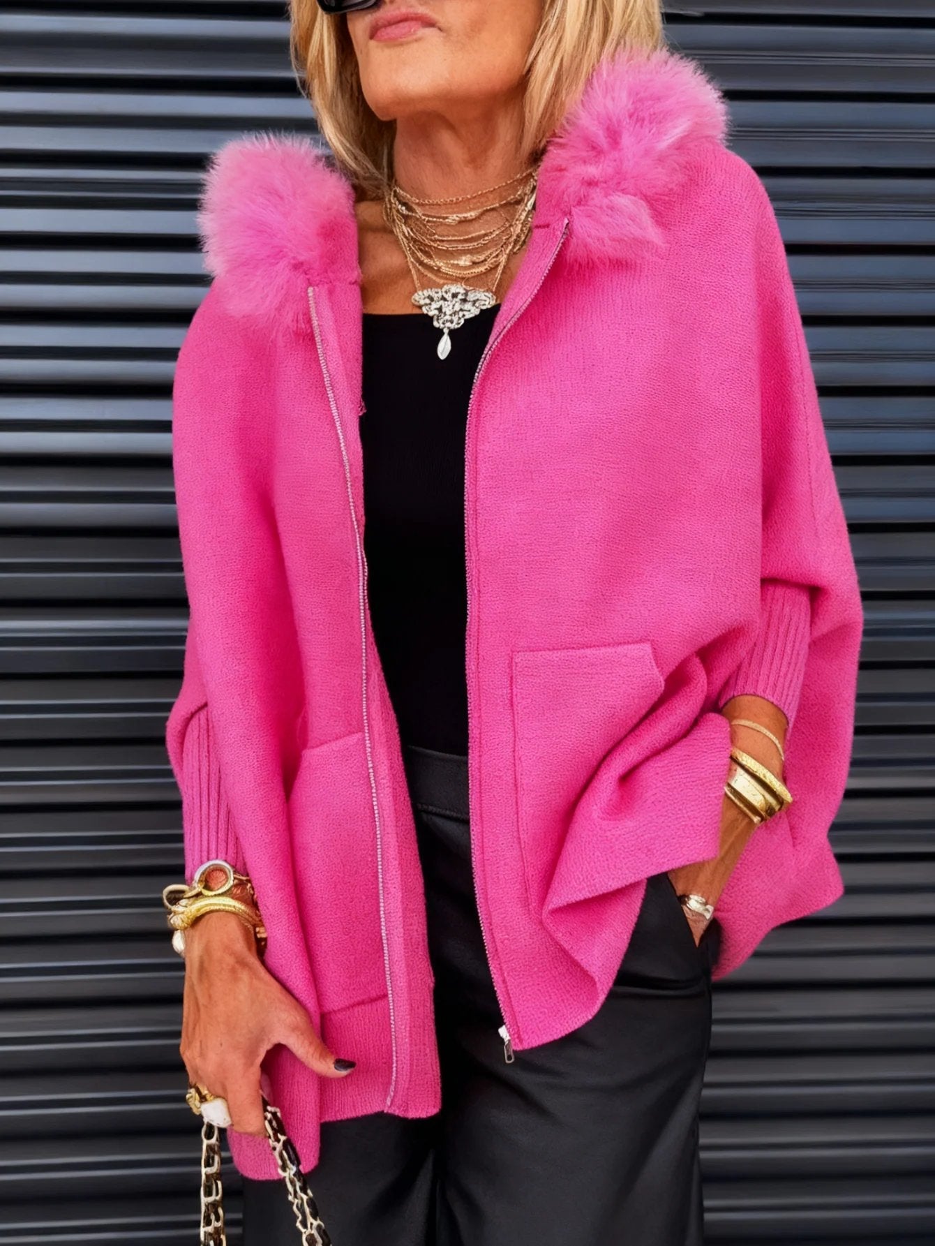 🧥Women Fur Collar Solid Color Casual Jacket