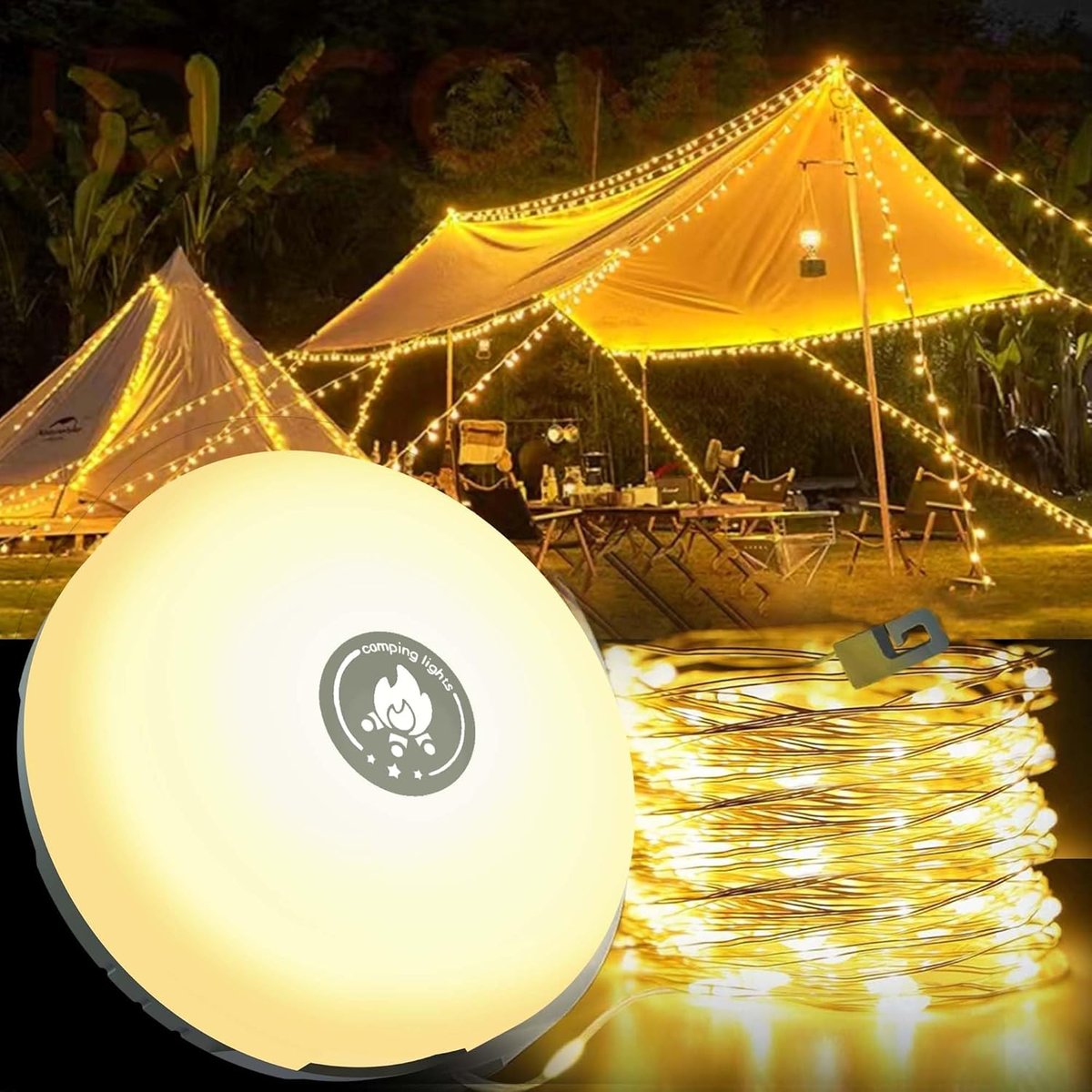 4-in-1 Camping Light with RGB Light String & Power Bank