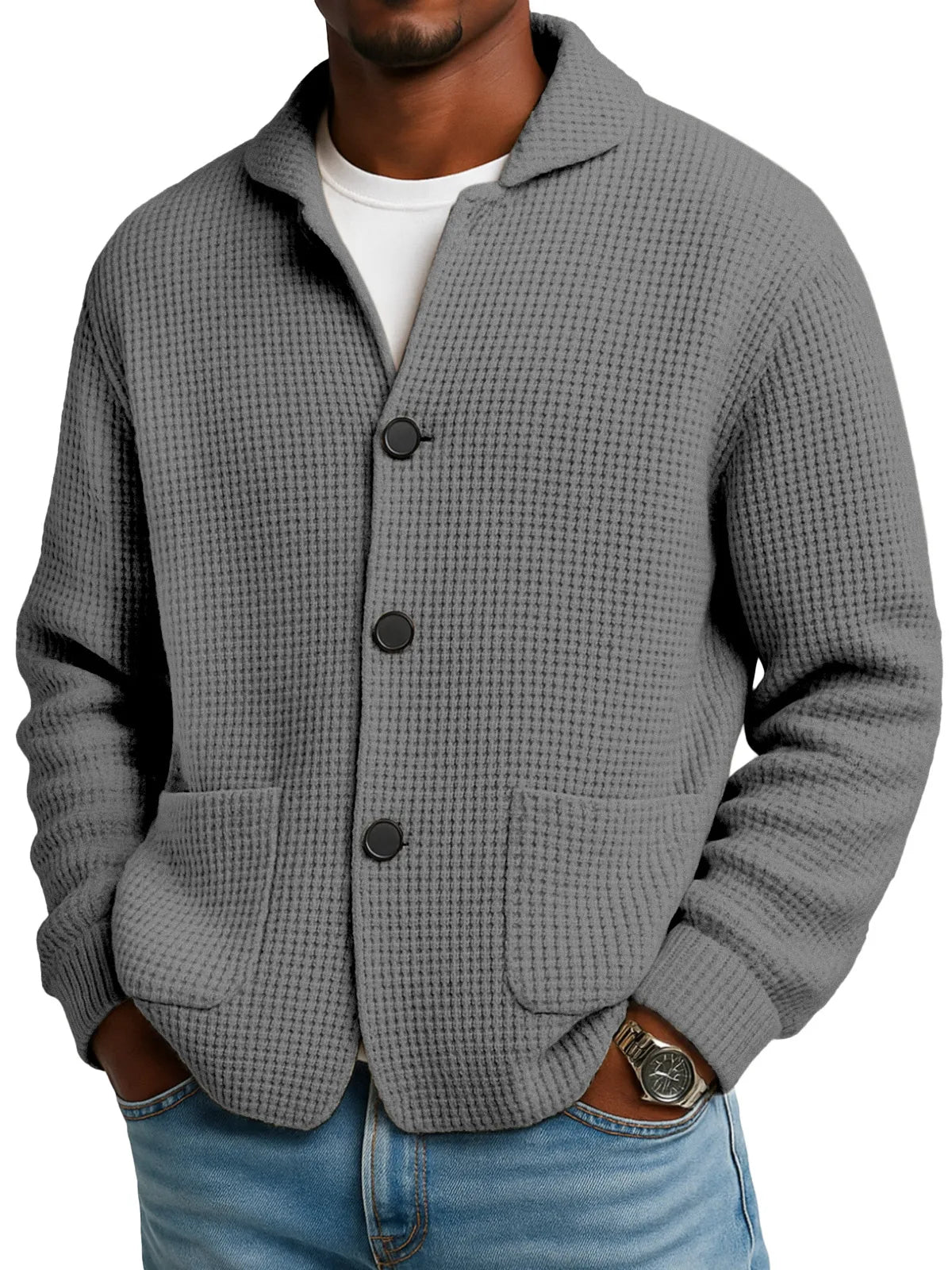 Autumn And Winter Solid Color Stand Collar Knitted Jacket