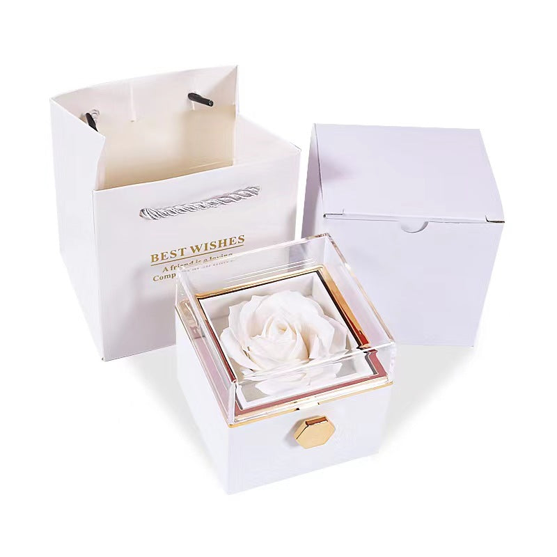 Creative rotating rose ring necklace jewelry box