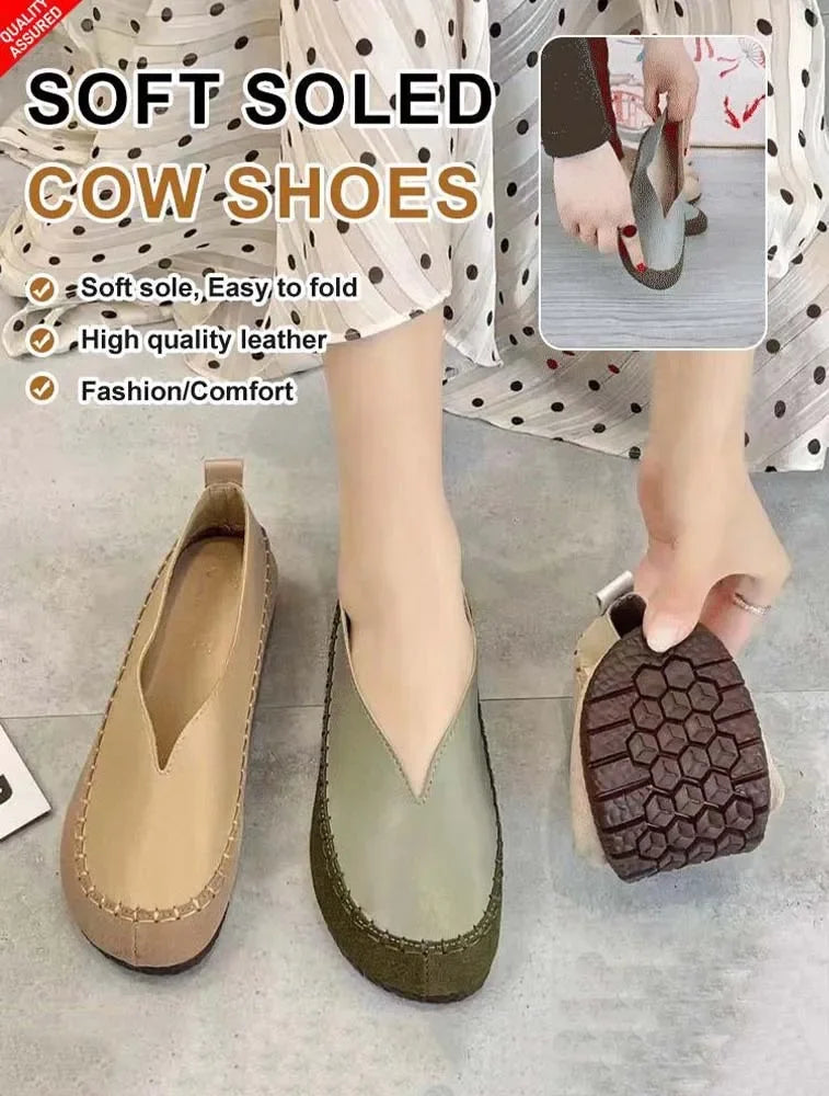 🎁This Week's Special Price $29.99💥Women's casual round toe shallow flat bottom comfortable soft leather loafers